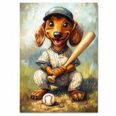 Dachshund Dog Baseball Painting for Baseball Field Dog Poster for Dachshund Home Decoration on Ready to Hang 1.5" Thick Canvas Wrap, Floating Framed Canvas, Flat Rolled Canvas